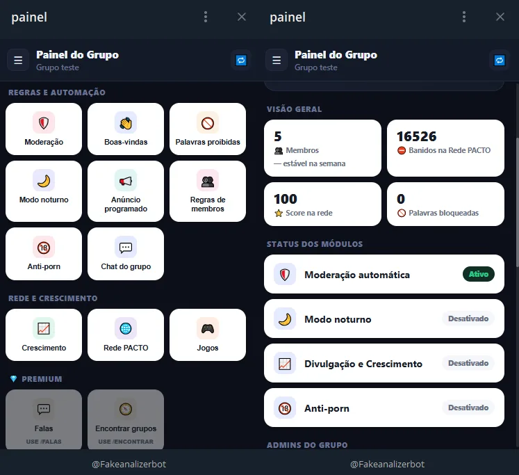 Painel de Configuração atraves de tela ao inves de comandos /